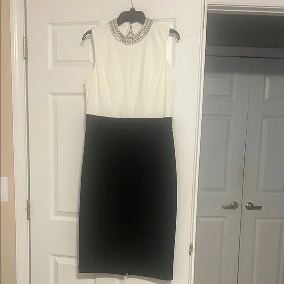 Bisou Bisou Black and White Midi Dress with Embellished Collar - Picture 1 of 11